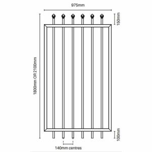 Security Fencing - Gate 1800H x 975W - Aluminium Spear Top Gate Black - Image 2