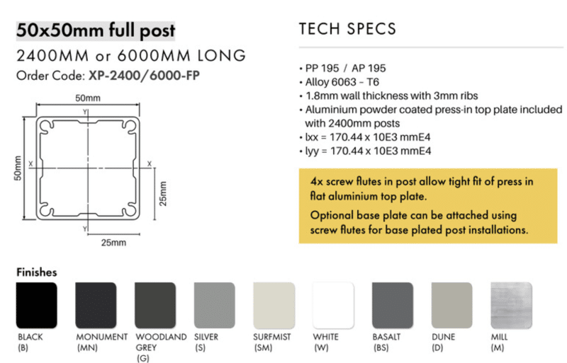 Fence Post – 50x50mm x 1800mm Aluminium  - MN - Image 2