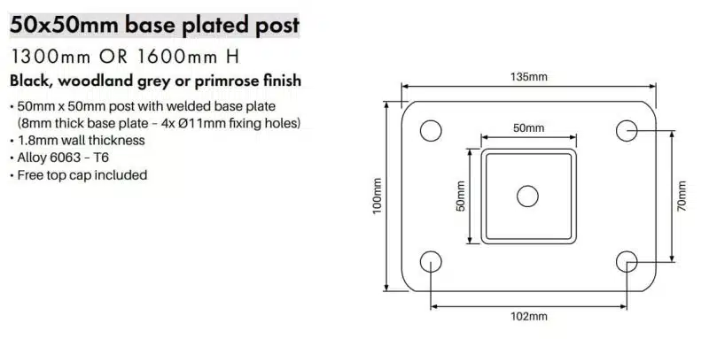 PoolSafe - 50x50mm x 1300mm - Aluminium -  Base Plated - B - Image 2