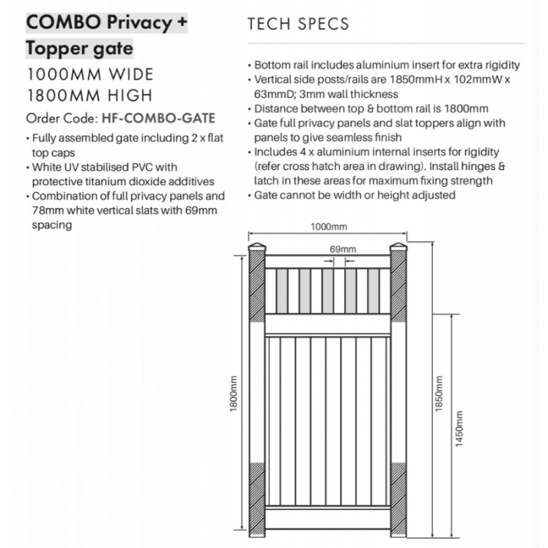 COMBINATION: Gate Panel - Privacy + Topper - 1000W x 1800H - Image 3