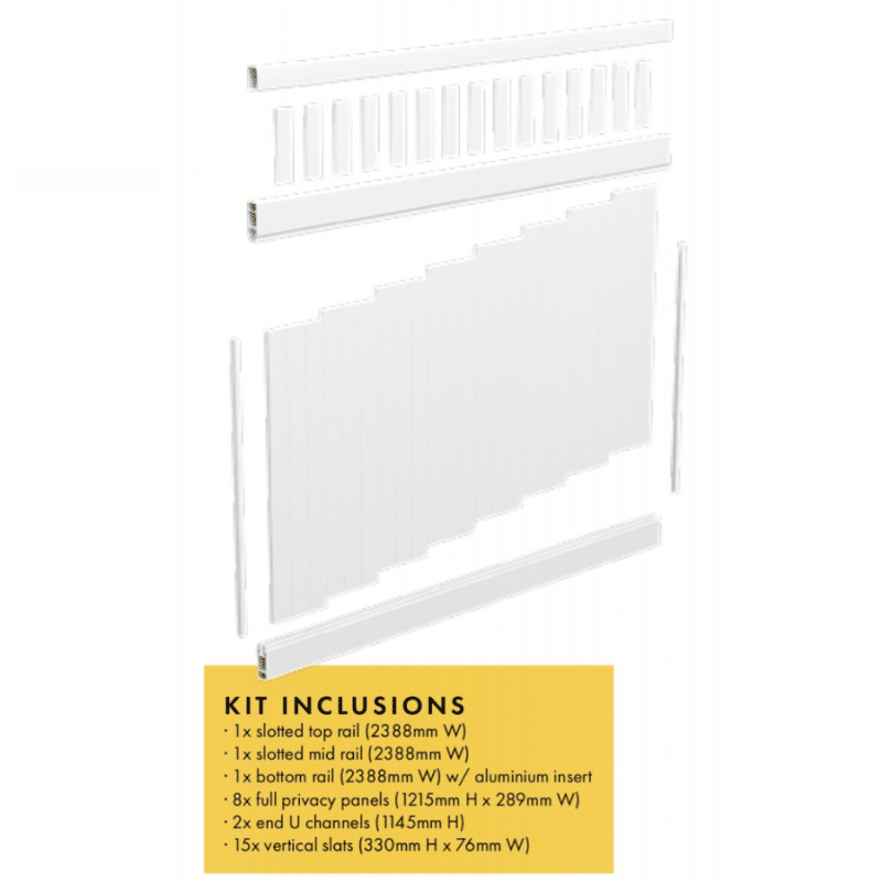 COMBINATION: Fence Panel - Privacy + Topper Panel Kit - 2388W x 1800H - Image 2